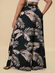 Travachic Plus Tropical Print Split Thigh Wide Leg Trousers - Multicolor - View 2