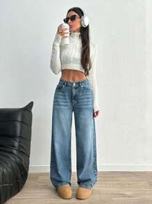 EURMUSE HIGH RISE WIDELEG Y2K STYLE JEAN PETITE - Medium Wash - View 3