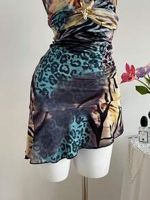 Sweetra Vestido de estampado animal de estilo de vacaciones en la playa para mujer en verano