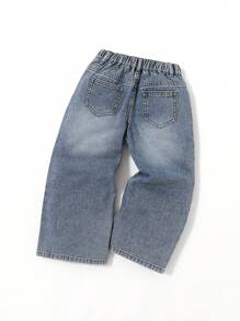 Young Boy Distressed Street Style Star Patchwork Loose Fit Blue Denim Jeans For Kids Clothes Boys Costume Dailywear Streetwear Outfits And Kids Four Seasons Clothes Back To School Clothes - Light Wash - View 3