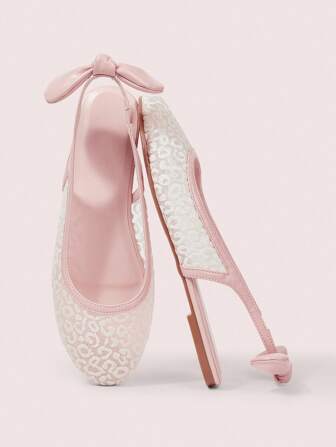 CUCCOO DOLLMOD Women Pink PU + Floral Mesh Patchwork Bow Back Peep Toe Flat Fashion Vacation Sandals