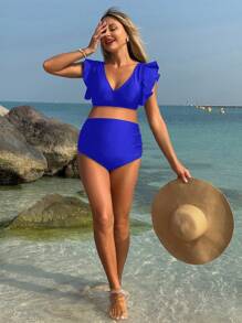 SHEIN Maternity Swimsuit Set For Summer Beach Vacation - Royal Blue - View 3