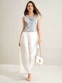 SHEIN Clasi Top court col V unicolore pour femmes, élégant pour les déplacements en été