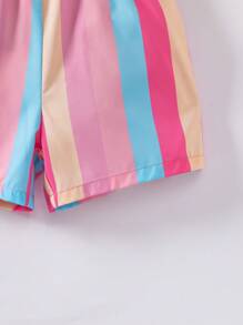 Sparklyn 3pcs/Pack Young Girl Spaghetti Strap Bow Frill Trim Romper, Waist Cinched Summer Jumpsuit Summer Sets For Girls - Multicolor - View 4