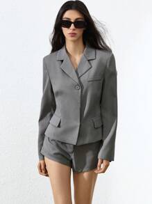 Aveloria Affinna Conjunto de 2 piezas de traje de mujer vanguardista compuesto por un blazer de manga larga que estrecha la cintura y unos shorts mini ajustado de talle ultra bajo