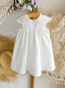 SHEIN Vintaside Kids Baby/Infant/Toddler Girls Elegant Minimalist Petals Collar Sleeveless Dress, Spring/Summer