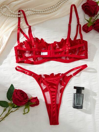 Esselle Verleidelijke Maple Leaf Kanten Bralette Lingerie Set, Semi Doorschijnende view 2