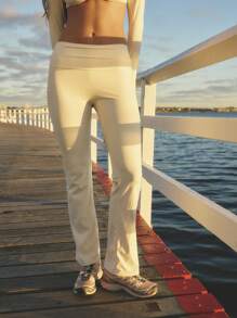 Aralina Leisurewear Fold Over Yoga Activewear Workout Flare - Màu be - Xem 8