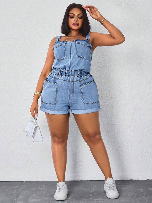 Maweii Women's Summer Multi-Pocket Washed Denim Jumpsuit