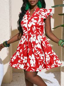 Slaydiva Vestido casual de vacaciones con estampado floral de talla grande/Ropa de mujer de otoño/Ropa de verano de talla grande/4 de julio/4 de julio para mujer/Y2K/Ropa de calle para mujer/Campo/Playa/Club/Maestra/Lino/Ropa de calle/Verano europeo/Atuendos de verano para mujer/Ropa de moda para mujer/Vestido floral rojo Vestido de hibisco Vestido de Aloha Vestido de vacaciones rojo Vestido de Hawái - Rojo - Ver 5