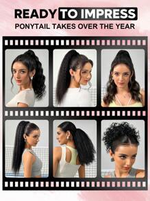 QUICK WEAR 马尾人发 1 件水波纹抽绳马尾接发自然黑色优雅玉米波浪风格女孩马尾人发接发适合所有人日常使用运动度假旅行节日舞会户外角色扮演校园学校海滩婚礼露营度假服装夏季服装度假氛围魅力优雅休闲 Y2k 时尚风格 Ss25 关键词