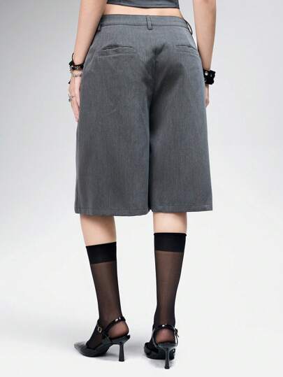 Goth Pantalones cortos escolares sueltos a la cintura ultrabaja de estilo retro Y2K a cuadros con 5 bolsillos