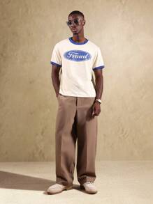 SUMWON 复古 Ringer 学院风格模仿标志印花休闲夏季 Ringer T 恤街头时尚酷炫图案 T 恤服饰经典版型 - 杏色 - 查看 5