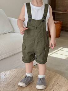 SHEIN Baby Jungen Cargo-Tasche lässige grüne Denim Latzhose