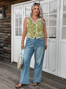 SHEIN LUNE Blusas de talla grande para mujer para el verano, blusas de verano, blusas para vacaciones, blusas de playa para mujer, nuevos diseños de verano, sencillos y de moda, para la escuela y la oficina - Verde - Ver 5