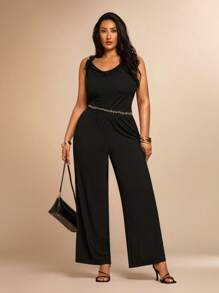 SHEIN BAE Damen Große Größen Eleganter High Street Resort Strickanzug, Schwarz, Sommer, Zweiteiler für Frauen, 2-teiliges Set für Frauen, Urlaubsoutfits für Frauen, Strandoutfits für Frauen, Damenkleidung in Große Größen, Ausgeh-Oberteile für Frauen