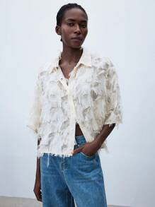 Maija White Mesh Embroidered Bodycon Sheer Design Midi Dress, Fashionable With Design Sense, Autumn/Winter Outerwear - White - View 5