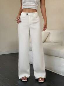 Flirla 2025 Spring/Summer Fashion Minimalist Versatile Straight-Leg Pants Fall Cloth For Women - White - View 1