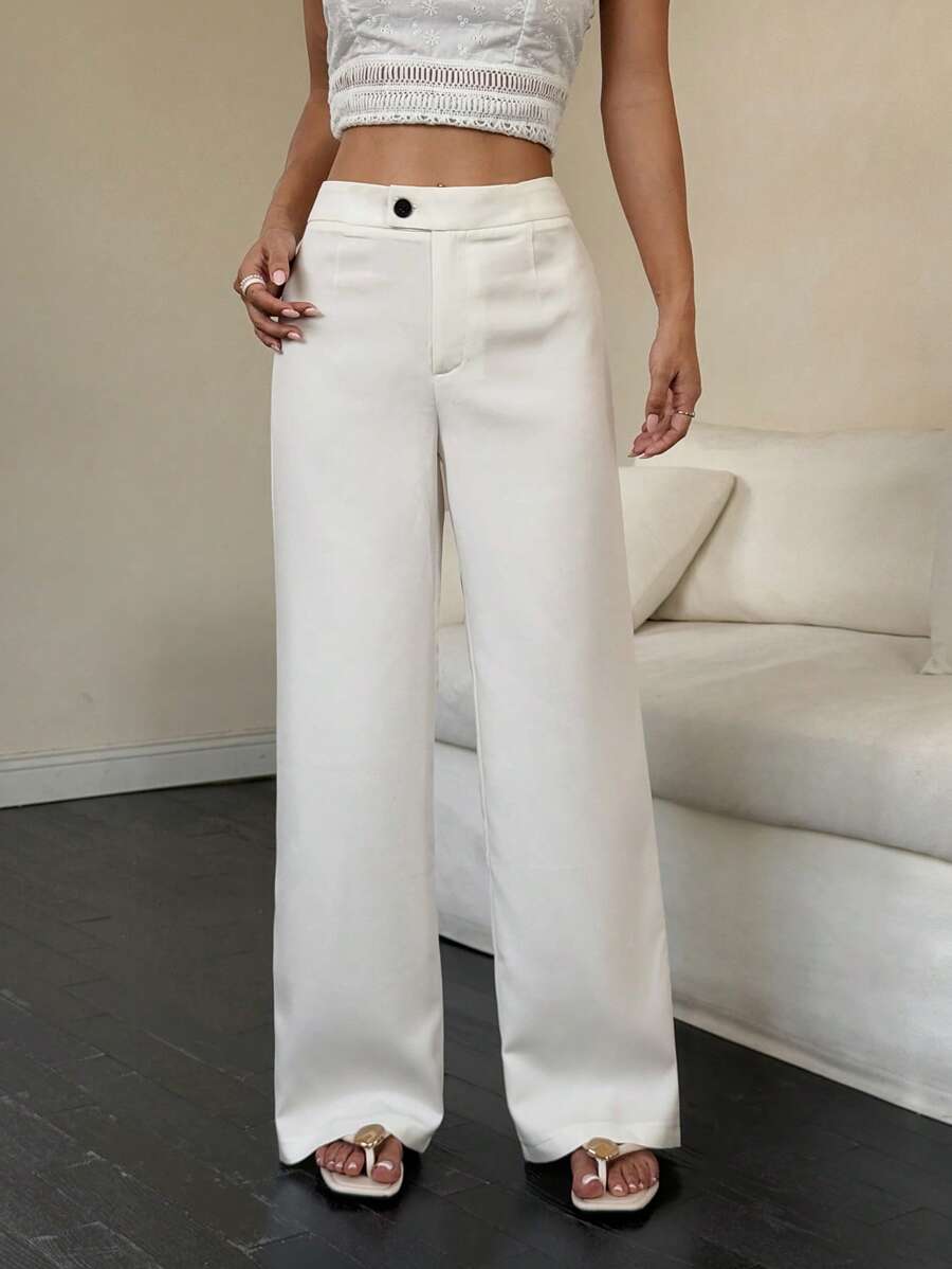 Flirla 2025 Spring/Summer Fashion Minimalist Versatile Straight-Leg Pants Fall Cloth For Women - White - View 1