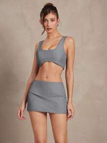 L'Amorae Top scurt elegant pentru femei, fără mâneci, de vară, pentru lucru, vară, casual, birou, muncă - Gri - Vizualizare 3