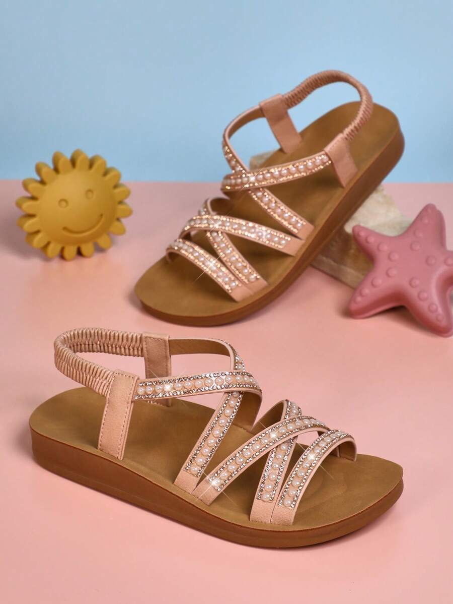 Mini mi #PrincessReady Giày sandal đế xuồng đính ngọc trai thanh lịch màu hồng cho bé gái - Thanh lịch & dễ sử dụng cho hàng ngày hoặc sự kiện - Bụi hồng - Xem 1