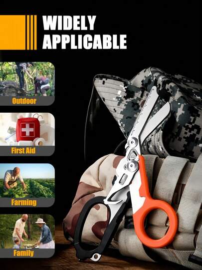 Forbici multiuso portatili e pieghevoli con scala e dispositivo di blocco, kit di pronto soccorso da campeggio, trekking ed emergenza, accessori da esterno durevoli, articoli da viaggio essenziali per uomo