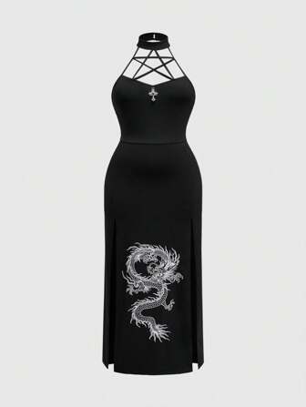 Fairycore Elegantes Sommerkleid mit Mustern in Große Größen mit Halterung und freiem Rücken