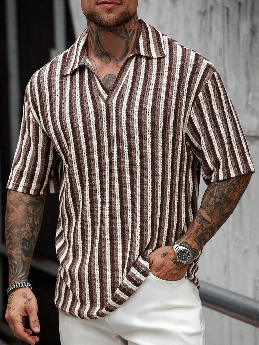 Manfinity Homme Men's Knitted Textured Colorful Ombre Stripe Polo Shirt - Multicolor - View 1