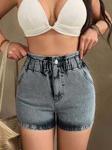 SHEIN Shorts di jeans casual in vita a sacchetto di carta da donna