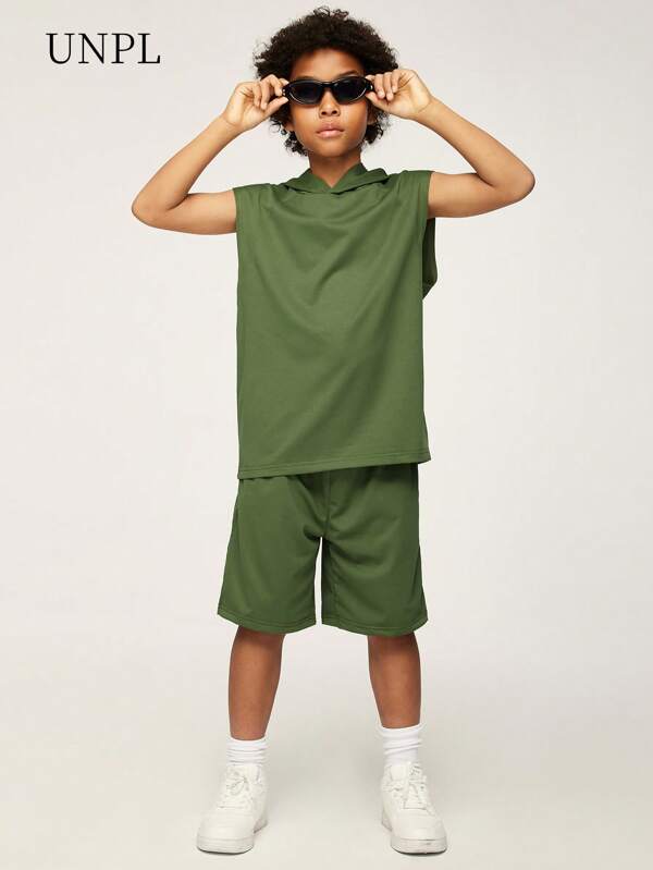 Set de hanorace și pantaloni scurți, cu formă ample, fără mâneci, pentru adolescenți, stil casual Streetwear, confortabil și la modă pentru școală, activități în aer liber, petrecere a timpului liber sau vacanță