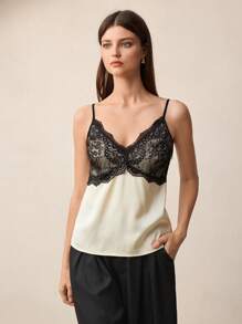 BizChic 2025年夏季新款女士独立日音乐节派对圆领蕾丝拼接吊带背心 - 米色 - 查看 4