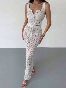 Firerie Set de 2 suéteres de punto con escote en U y nudo para mujer - Blanco - Ver 8