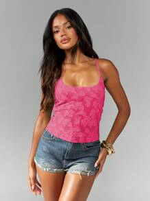 MISSGUIDED Camisola com textura floral, regata de verão, alças finas, justa, básica, em camadas, elástica, justa, primavera, casual, para o dia a dia - Rosa - Ver 5