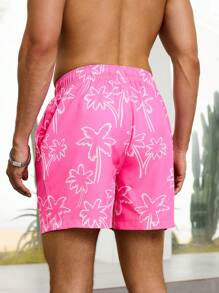 Manfinity VDAYZ Men's Floral Print Pocket Drawstring Waist Beach Shorts, Suitable For Summer, Hawaiian Beach Wear Men Beach Shorts