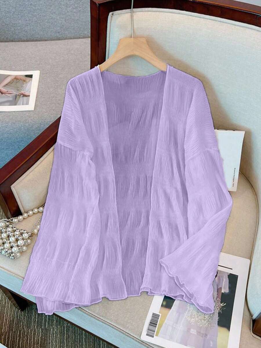SHEIN 全新轻盈法式褶皱透视开衫，凸显女性魅力的外套 - 紫色 - 查看 1