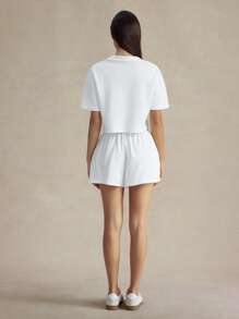 Briarwyn 2 件套纯色针织休闲运动套装女士度假两件套度假服装女士海滩度假服装女士生日服装女士两件套俱乐部服装女士性感夏季服装女士度假两件套图案 T 恤老款女士返校服装 - 白色 - 查看 6