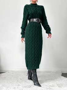 EURMUSE Women's Solid Color Long Sleeve Knit Dress, Suitable For Autumn/Winter,Petite - Dark Green - View 4
