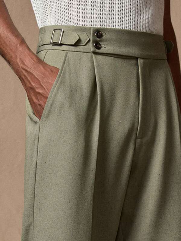 AKNOTIC Men Solid Color Linen Fabric Old Money Pattern Elastic Waist Straight Leg Casual Long Pants, Suitable For Daily Wear, Commute, Spring/Summer, Vacation, Party, Wedding, Couple, Boyfriend Gift, Beachwear Mens Pleated Dress Pants Mens Olive Green Pants Sage Green Pants Men Mens Sage Green Dress Pants