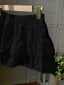 Comfortcana 常规款黑色编织拼布蕾丝休闲女裙 - 黑色 - 查看 7