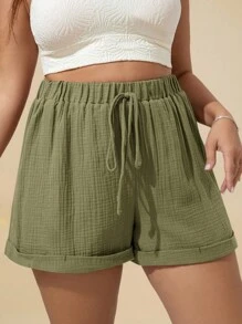 Travachic Plus Size Knotted Waist Solid Color Shorts