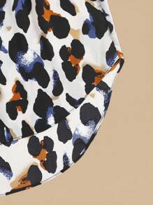 SHEIN VCAY Plus All Over Print Knot Front Curved Hem Summer Boho A-Line Skirt - Multicolor - View 5