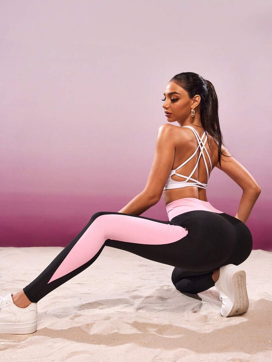 Slayoga Women's Contrast Color Patchwork Tight Fit Leggings