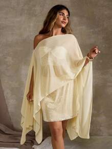 Flirla Plus Size Elegant Chiffon Long Split Sleeve Maxi Cover Up Top - Apricot - View 5