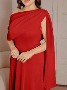 Celure Kleid mit asymmetrischer Schulter, raffierter Taille, ausgestellter Rock, Unifarben, modisch, geeignet für den Sommer