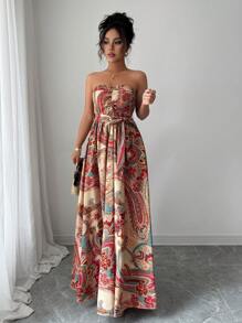 Selianne Western Music Festival Tube Top Waisted A-Line Dress, Holiday Elegant Romantic Dress For Women - Multicolor - View 1