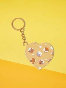 TOM & JERRY X SHEIN Cute Yellow Cheese Pattern Heart Shaped Keychain - Yellow - View 3
