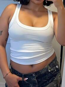 Plus Size Casual Versatile White Tank Top, Summer - White - View 3