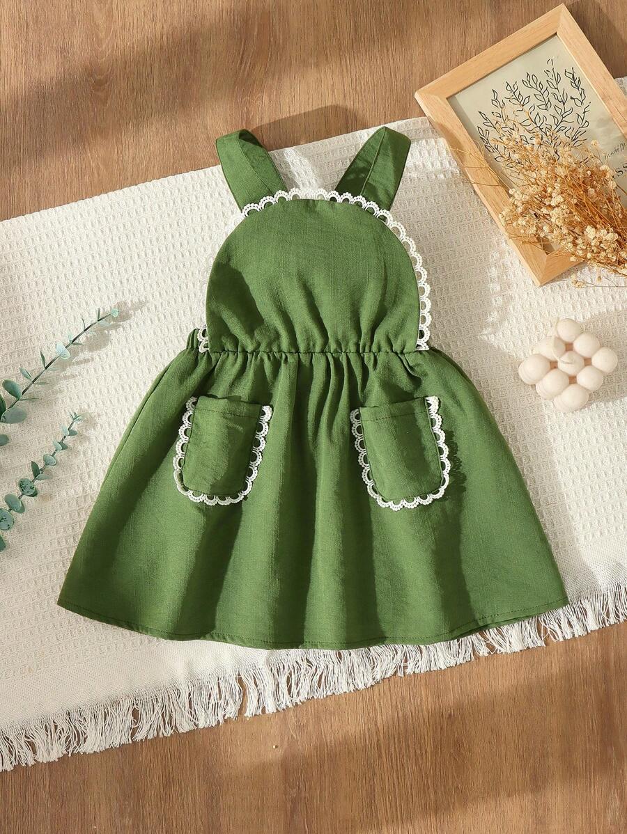 Blossori Baby Girls' Countryside Vacation Green / Lace Decor Suspender Dress - Green - View 1