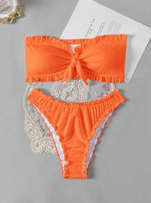 Swim Mod Women's Beach Vacation Bandeau Swimsuit Set For Summer - Burnt Orange - View 1