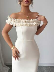 Elenzga 1 Stück Damen Elegant Romantik Kleid mit Rüschen-Trim an der Schulter und Taille